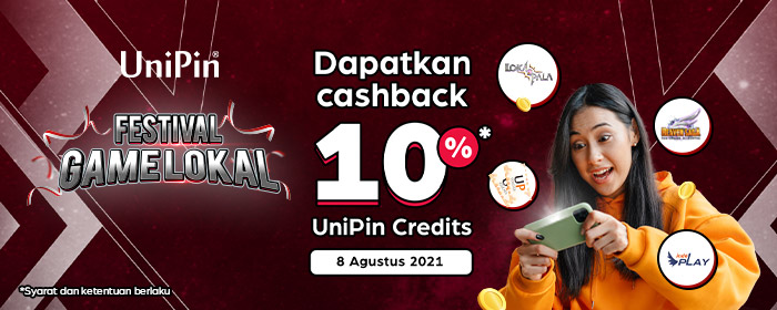 Dapatkan cashback 10% UniPin Credits di festival game lokal UniPin!